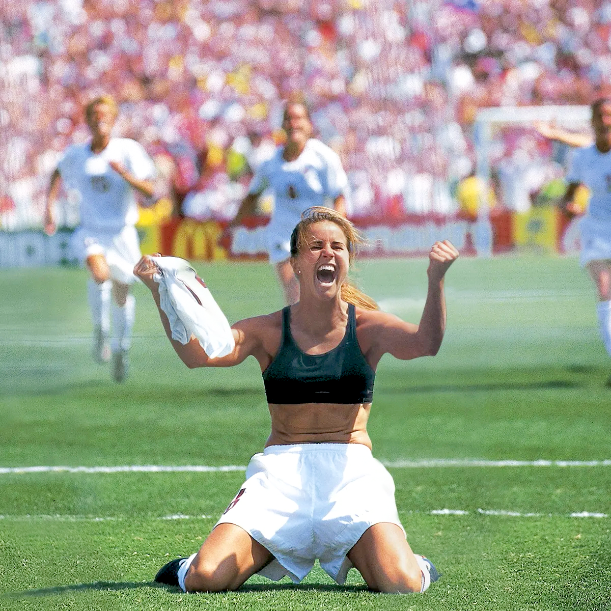 Brandi Chastain’s World Cup celebration in 1999.